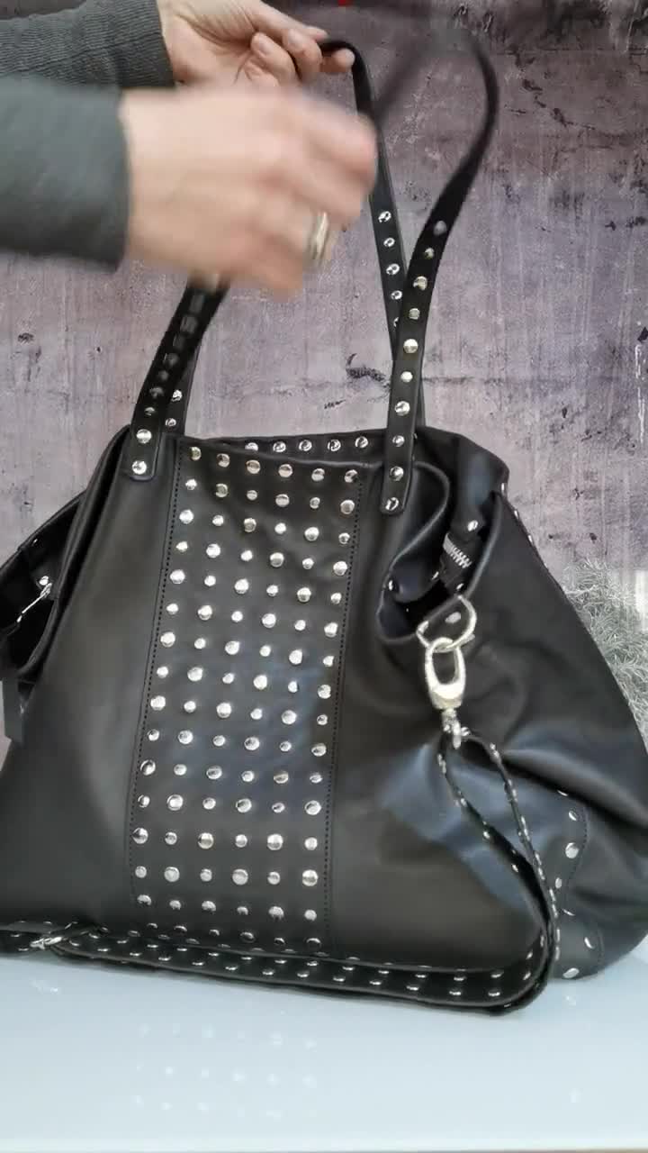 Extra Large Tote Bag Studs Black Leather, Alternative