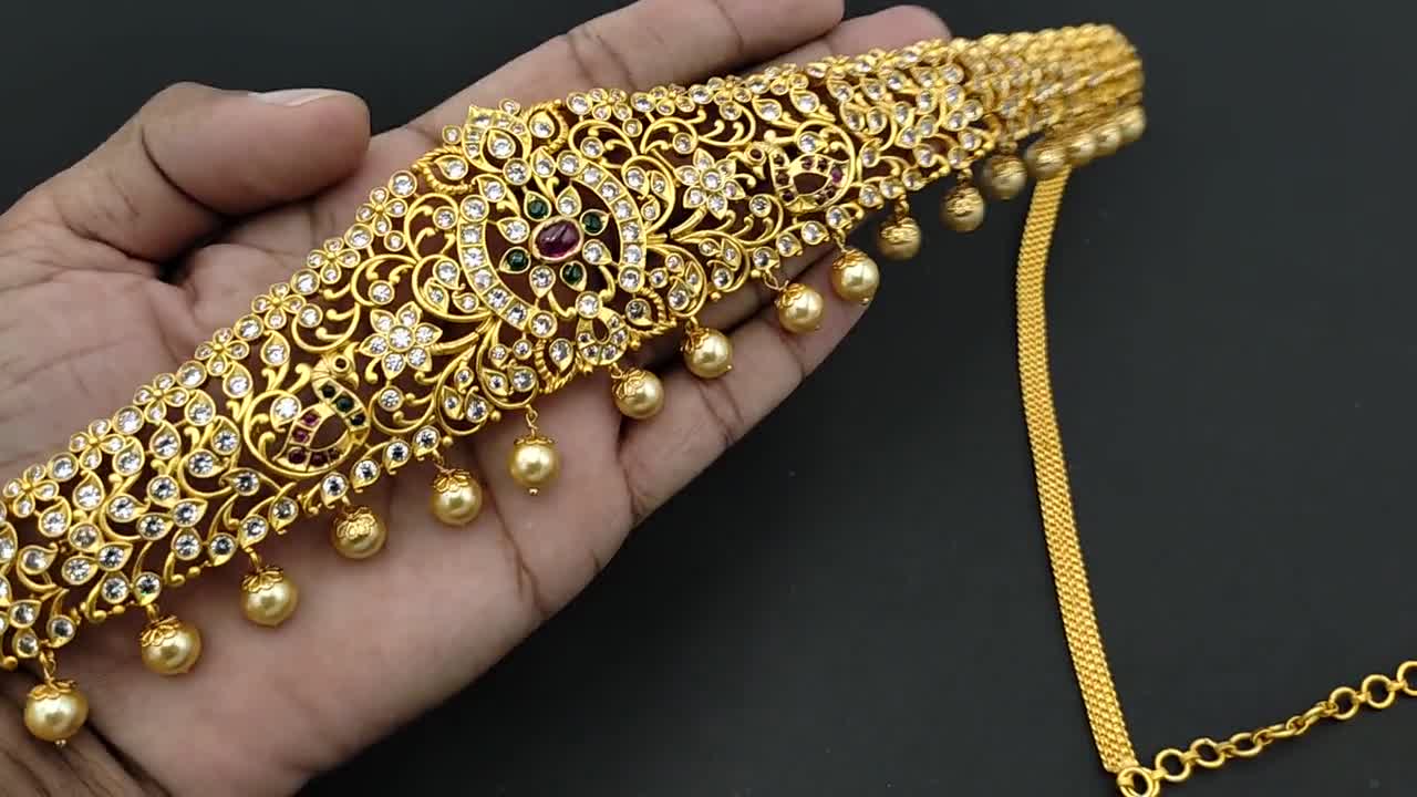 Indian Gold Hip Chain/saree Challa Kamarbandh/kamarpatta Belly Hip Chain/cz  Waistbelt/gold Saree Belt/indian Jewelry/vaddanam/waist Chain. 