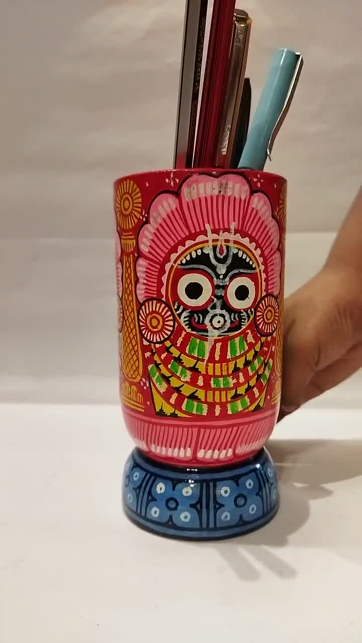 Portapenne, portapenne dipinto a mano fatto a mano, portapenne in legno d' arte Jagannath, penna artigianale, portapenne a matita, portapenne  artistico pattachitra -  Italia