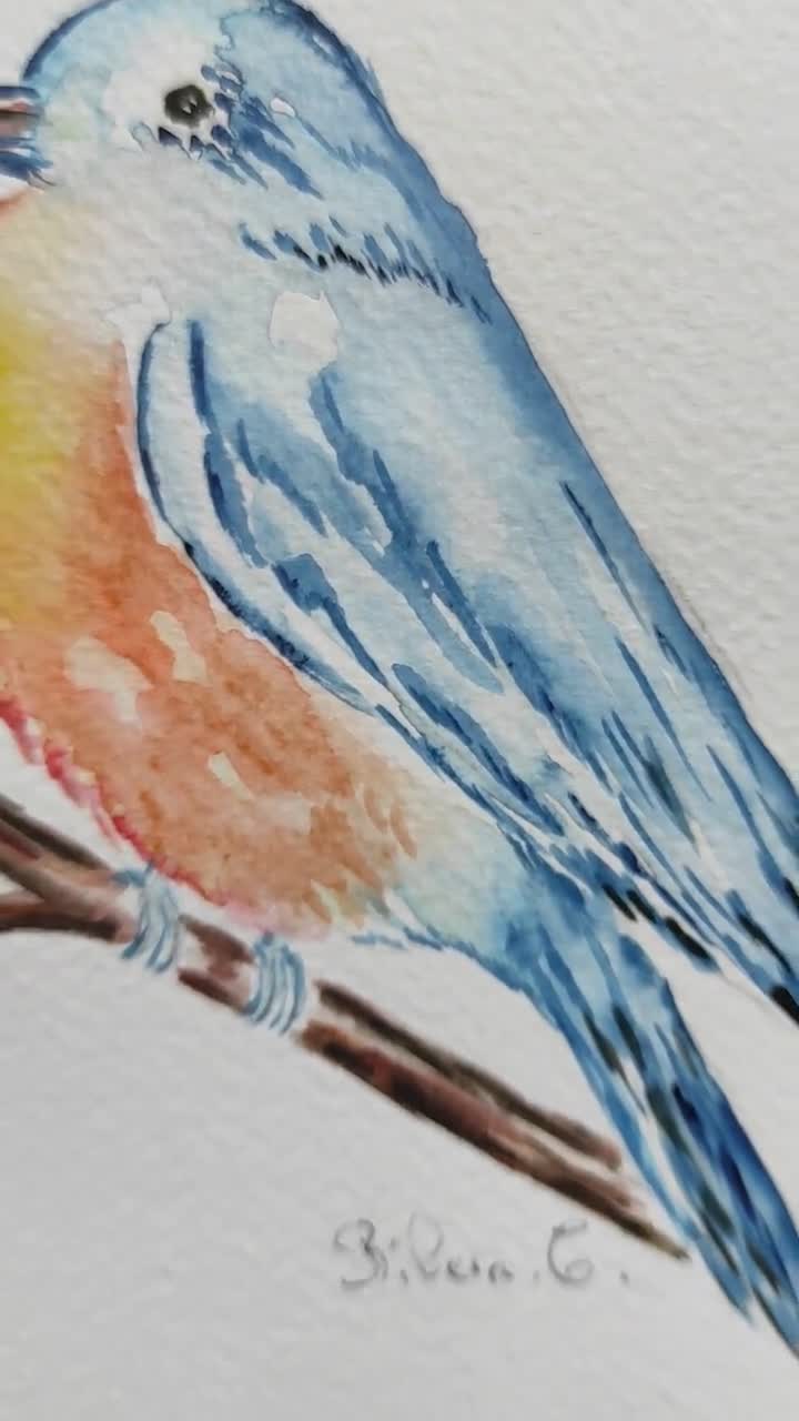 オリジナルのアオガラの絵画 - ミニチュア鳥の水彩画 - 自然の壁アート