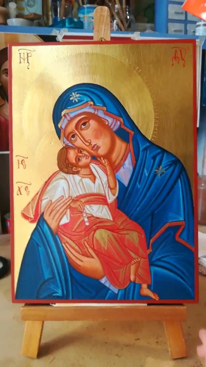 Painted icon of the Mother of God with child, Madonna of tenderness