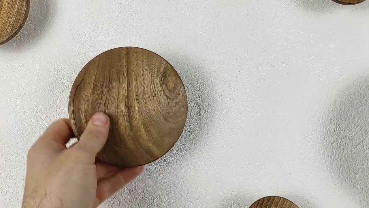 Wooden Hooks Set of 7, Concave Shape, Walnut Wall Hook, Towel Dots