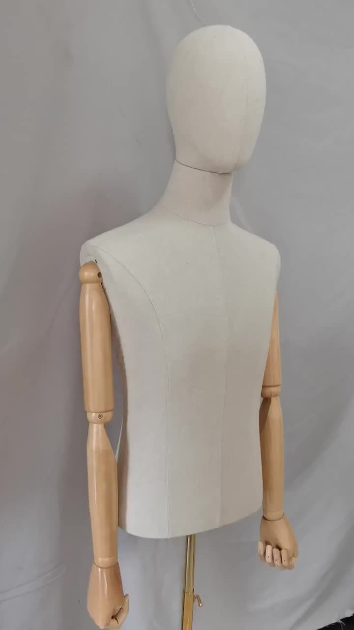 Economy Wooden Articulated Arms Adjustable Gold Base Natural Linen