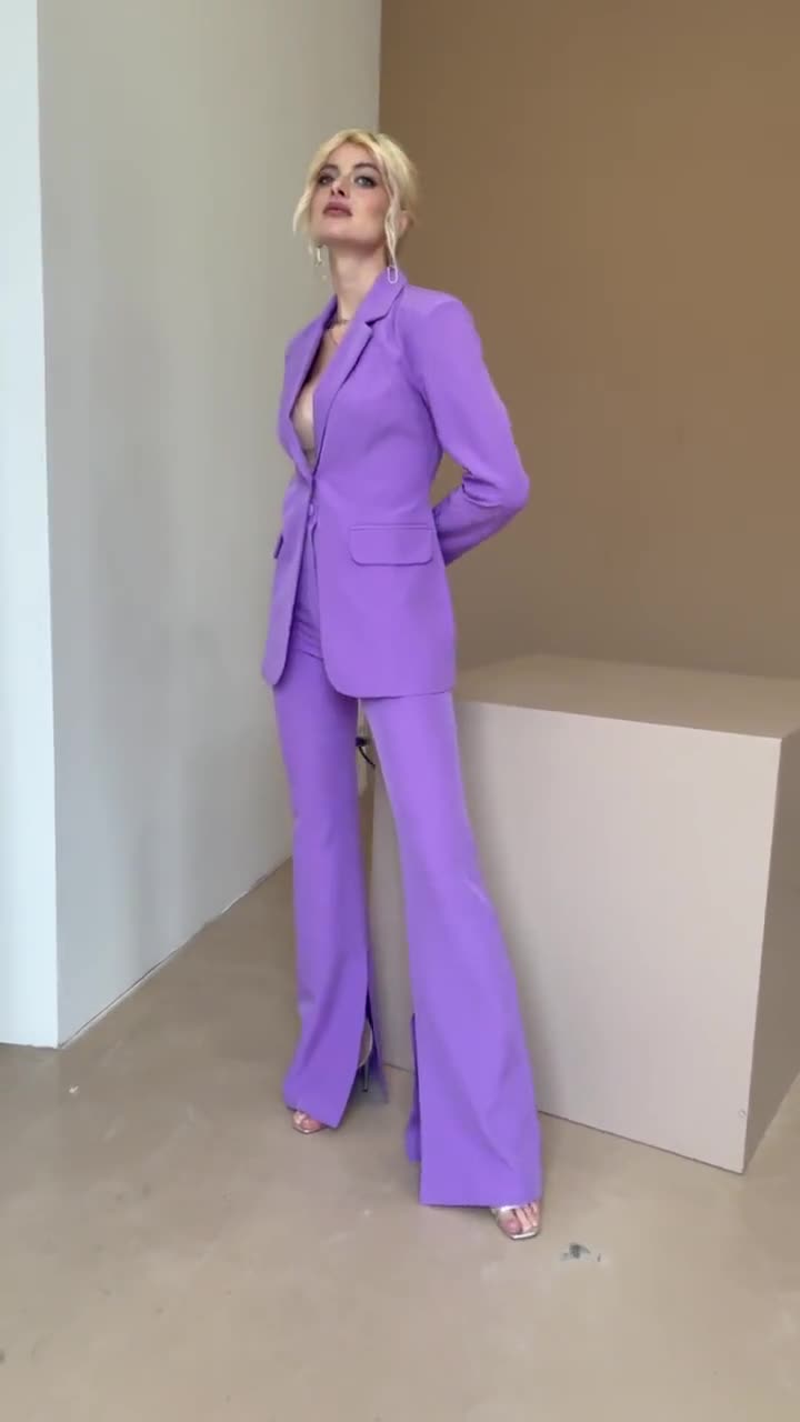Buy Formal Lavender Pants Suit for Women, Flared Pants Suit With Fitted  Blazer, Lavender Blazer Trouser for Women, Formal Womens Wear Office Online  in India 