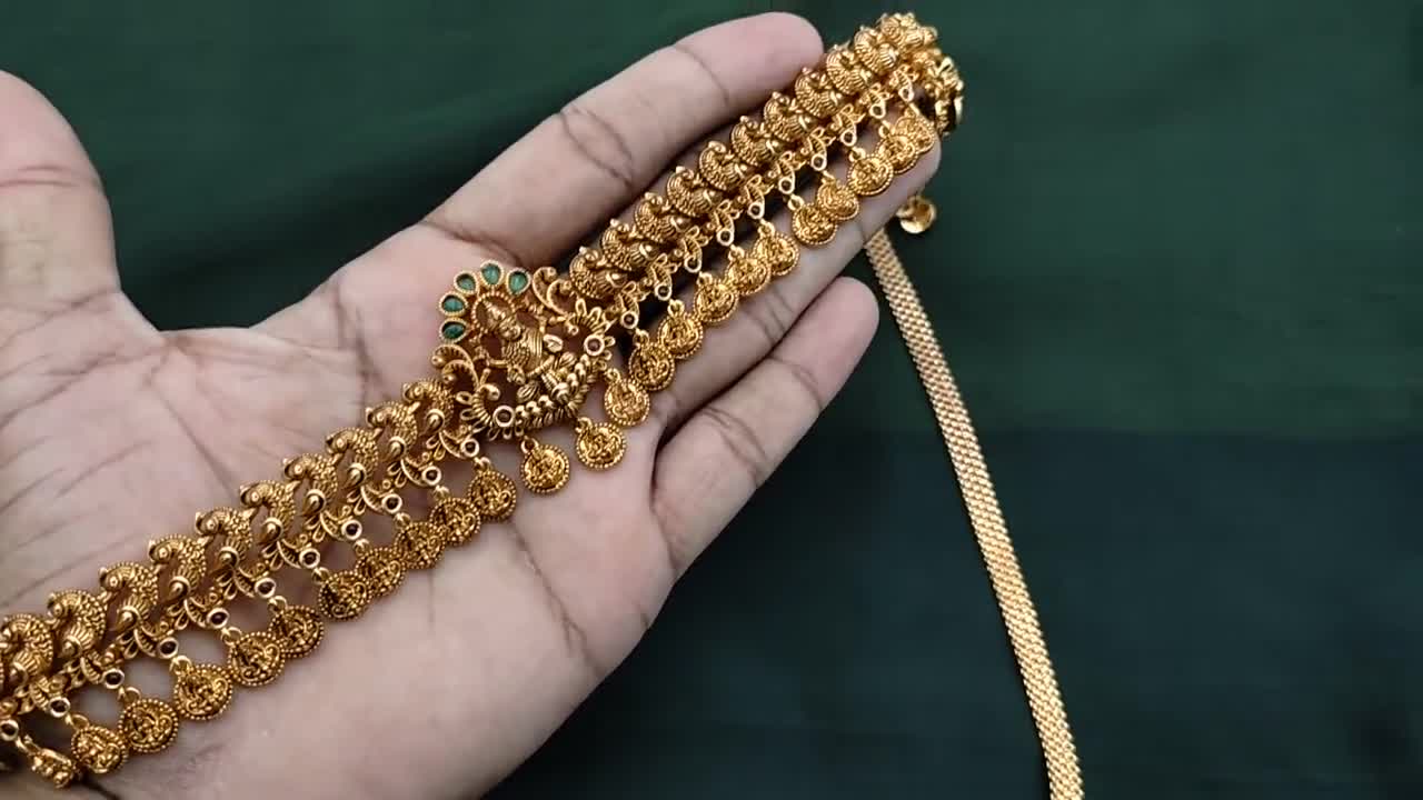 2 Designs Lakshmi Gold Hip Chains/india CZ Laxmi Belly Chain/antique Sash  Belt/gold Vaddanam/saree Ethnic Chain/indian Kamarpatta Waist Belt 