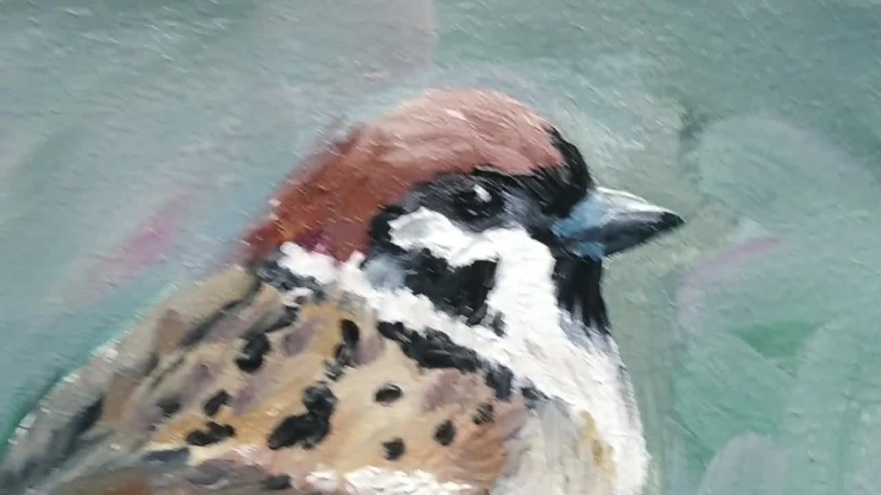スズメ オリジナル油絵、鳥のアート、5x8 - Etsy 日本