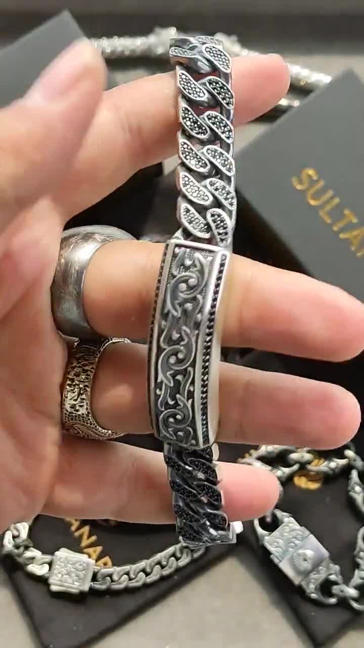 Silver Hand Engraved Bracelet, Silver Stylish Bracelet, Men