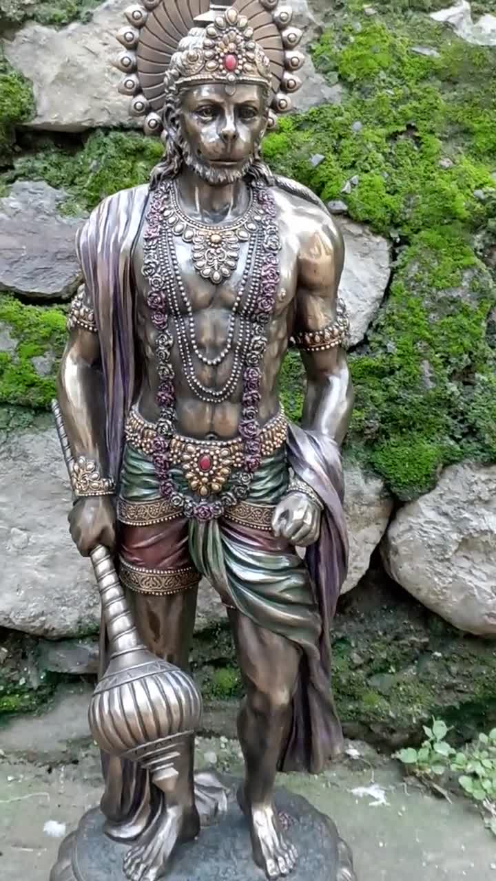 Brass Muscular Hindu God Hanuman Standing Tall in Athletic Pose Holding His  Large Club 23 (#110bs129z): Hindu Gods & Buddha Statues