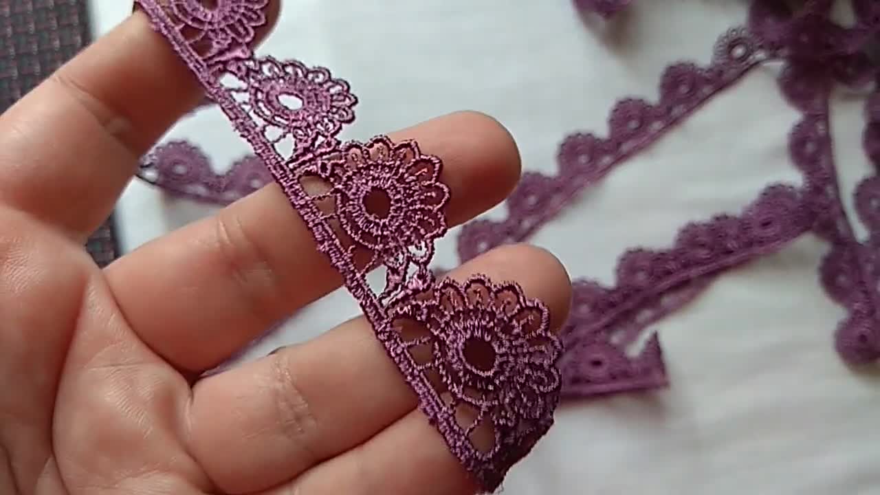 Purple Venice Lace Trim, Scalloped Lace Trim by the Yard 