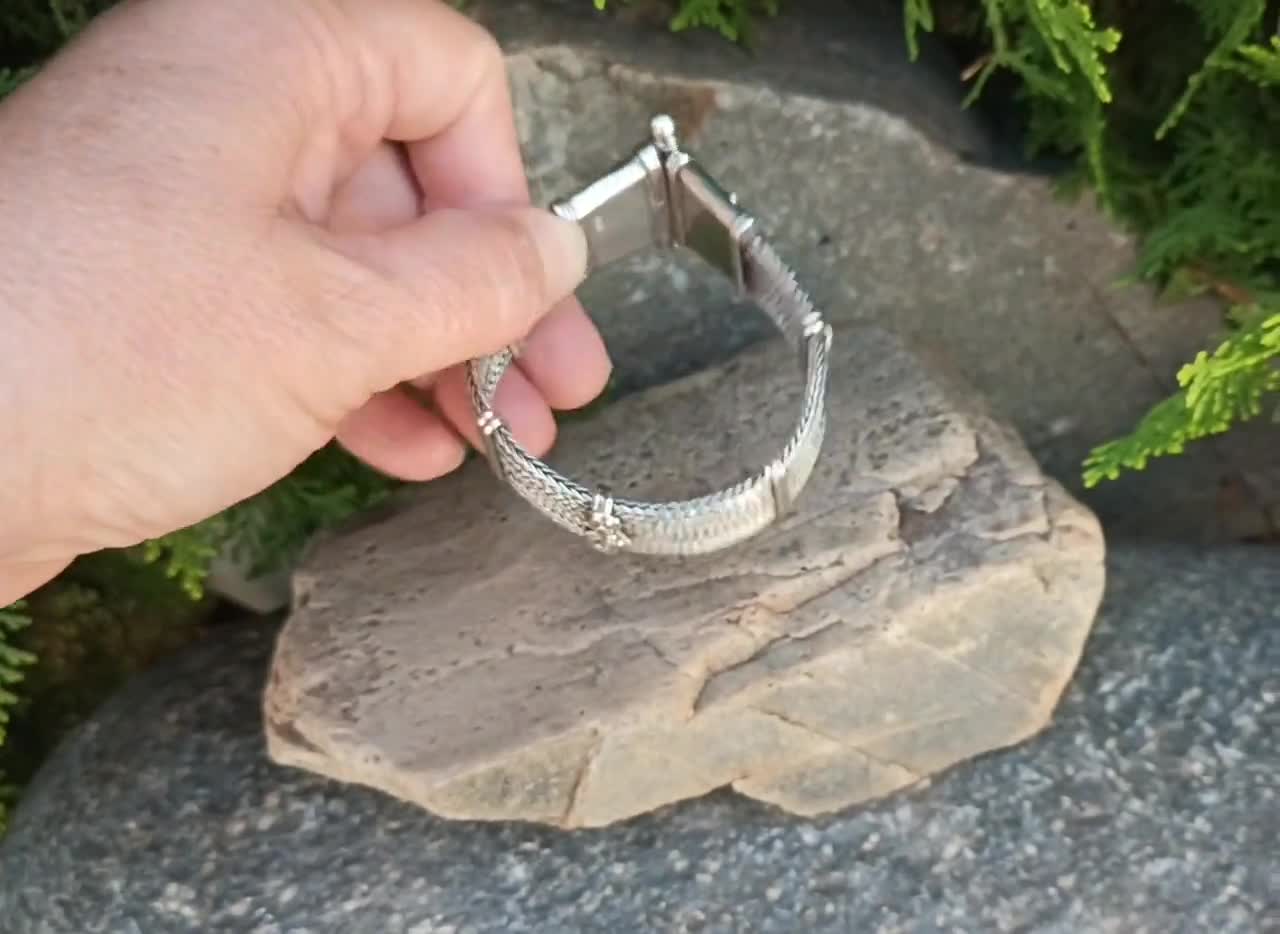 RA Silver Rajasthani Indian Bracelet, Signed RA, Vintage 800
