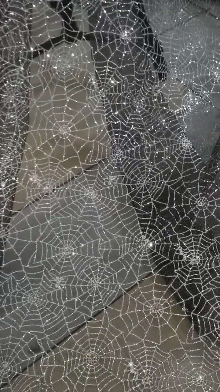 1 Roll Spiderweb Cobweb Silver Glitter Black Netting Fabric 