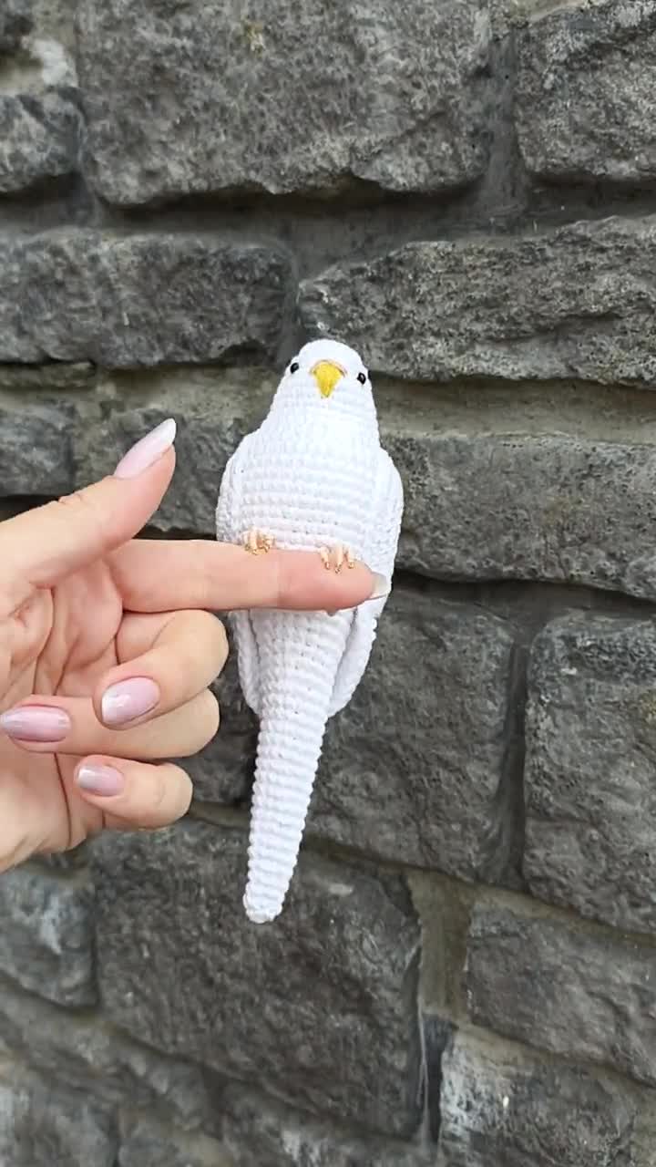 Crochet Budgie Parrot, Customized White Parakeet Plush Toy, Pet