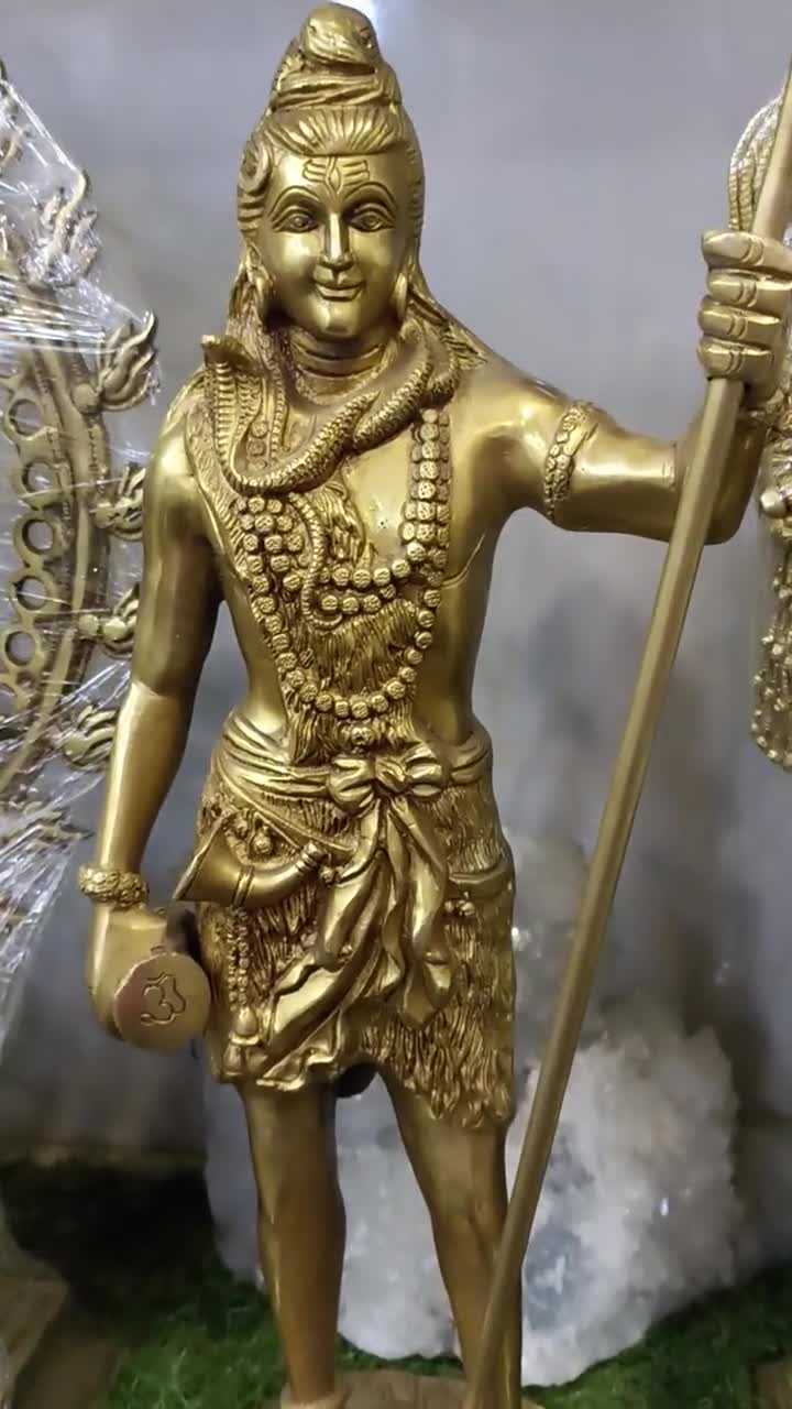 Large Brass Bronze Statue of Lord Shiva - Antique Finish Shiv Idol - Hindu  God of Trinity - 10 Inches Tall