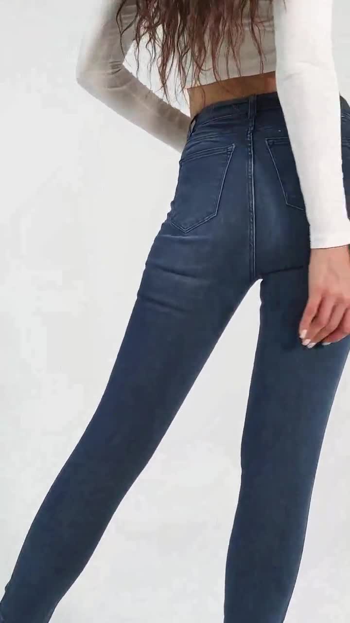 Women's High Waist Lycra Skinny Flowing Side Sequined Jeans Denim