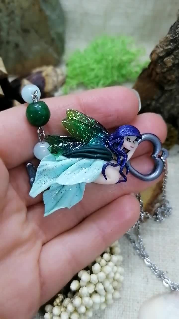 Green Firefly Fairy With Blue Hair and Green Wings on a Key - Etsy
