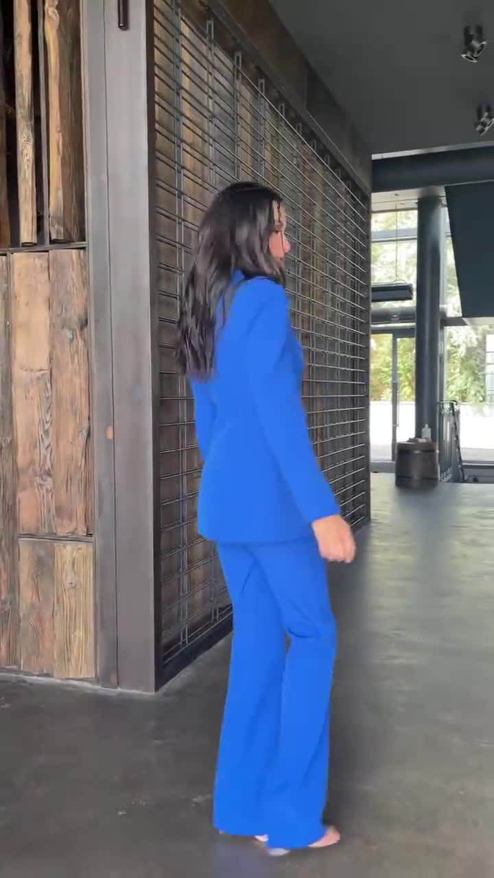 Royal Blue Formal Pants Suit With Single Breasted Blazer and Straight Pants  High Waist, Blue Blazer Trouser Suit for Women, Tall Women Suit -   Canada