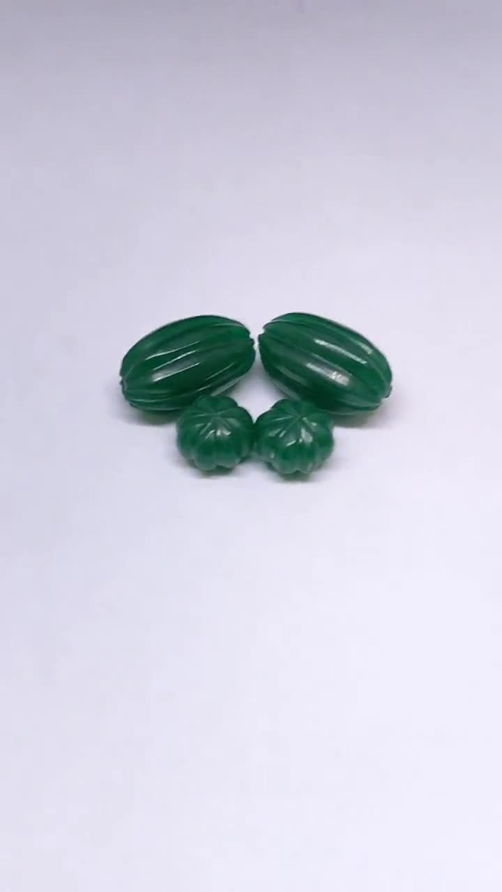 Beautiful!! Green Onyx Melon Shape Carving Gemstone