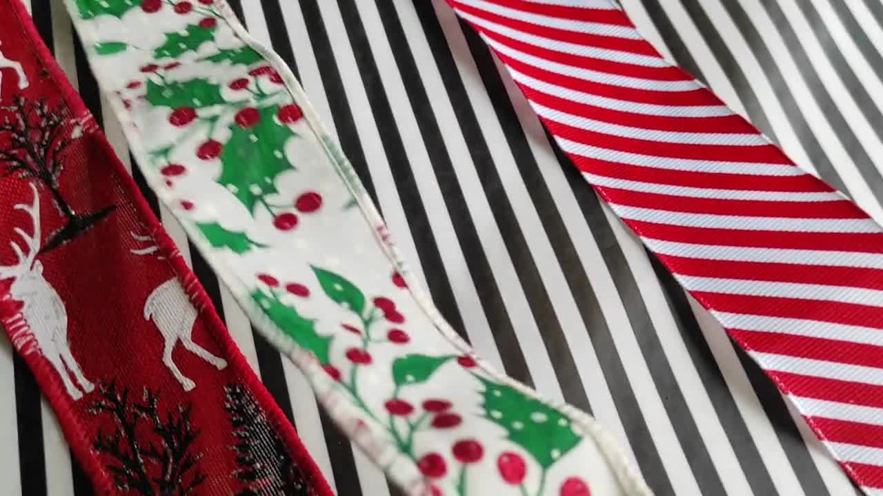 Wired Red/white Candy Cane Stripe Ribbon 1.5 Wide BY THE YARD, Christmas  Ribbon 