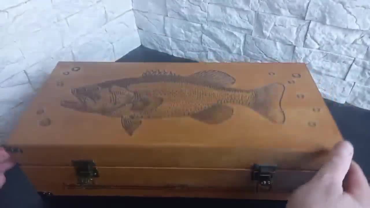Personalized 100% Handmade Wooden Fishing Tackle Box Largemouth