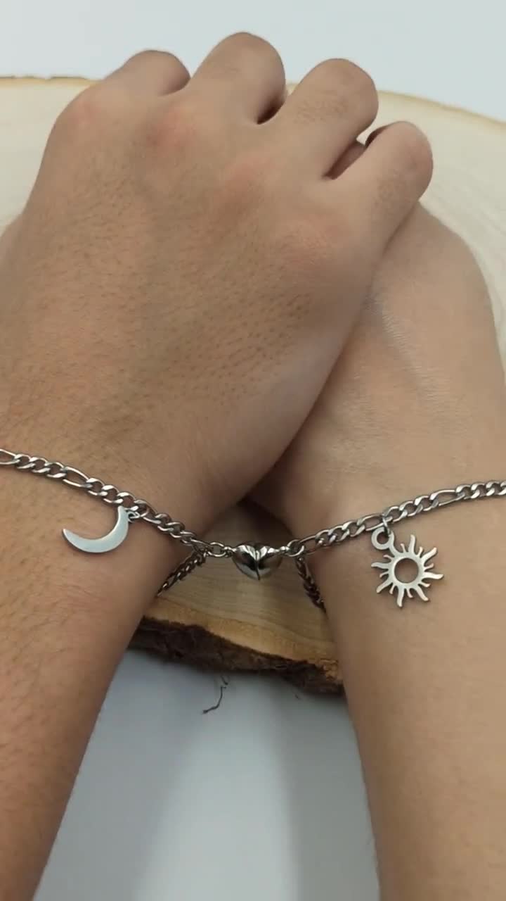 Stainless Steel Sun and Moon Bracelet With Heart Magnets Couples
