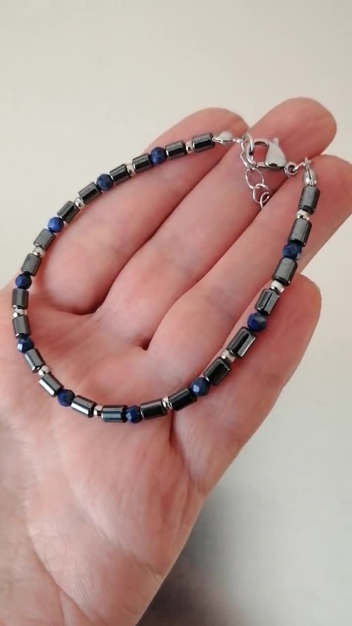 Bracciali uomo artigianali con lapislazzuli e pelle - Tulsi