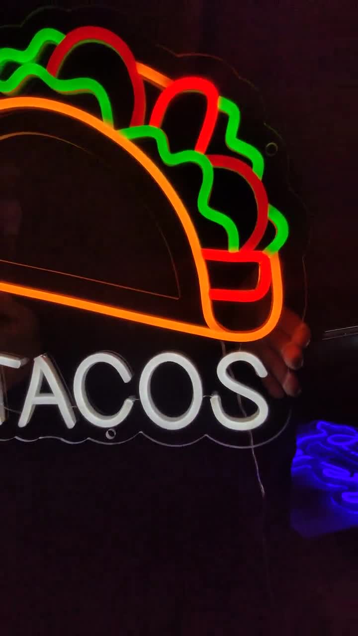 タコスのネオンサイン、タコスのLEDライト、メキシコ料理のネオン