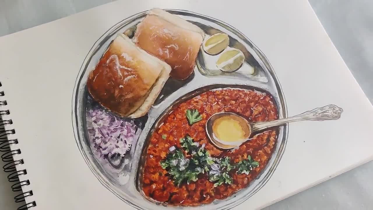Misal pav or pav bhaji, traditional Indian street food vector Illustration  on a white background stock illustration (1217376243) - 게티이미지뱅크