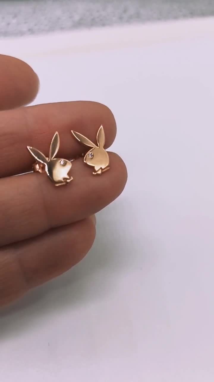 Gold Bunny Earrings Studs 18K Gold/ Sterling Silver Playboy