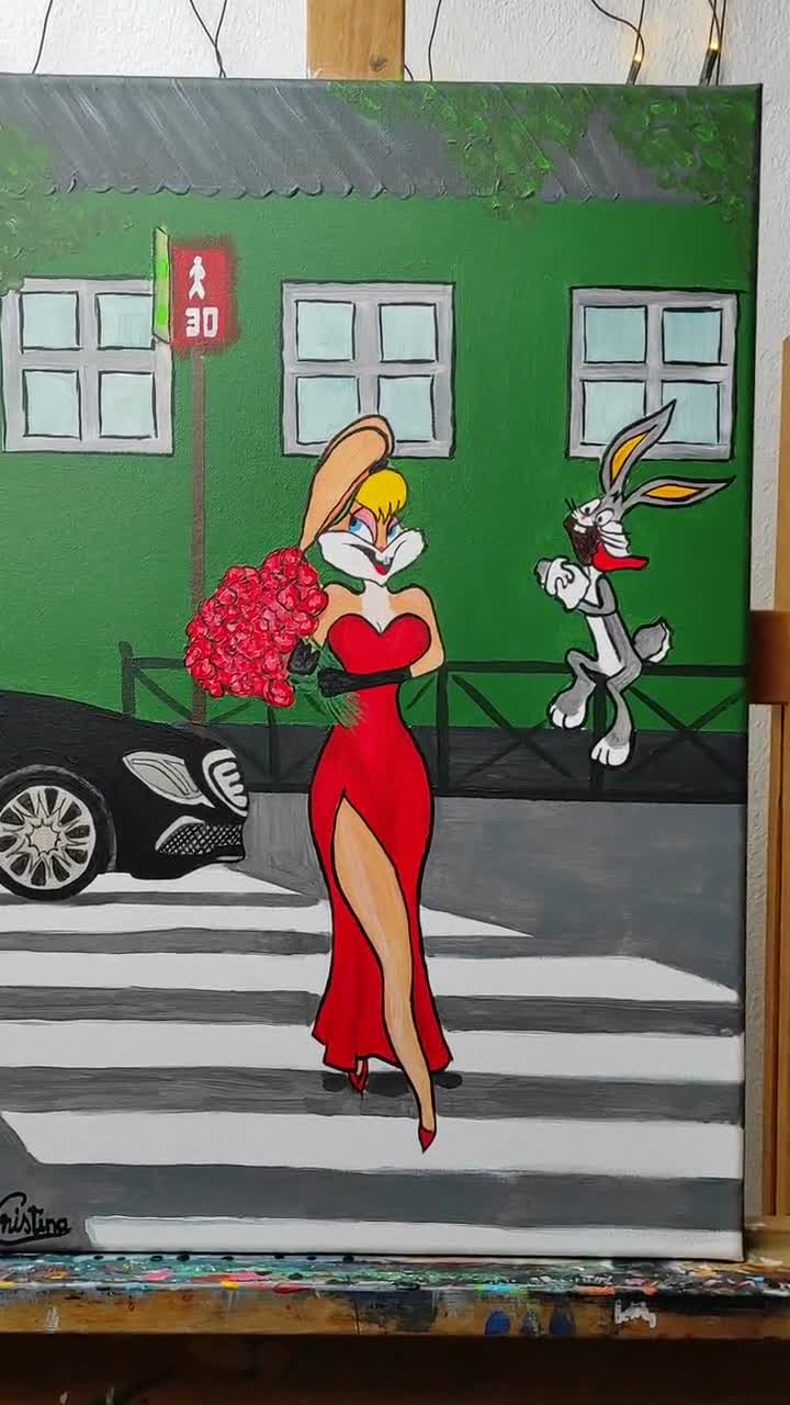 Lola Bunny Original acrylic Pop Art painting, stretched canvas on wooden  frame, ready to hang by Cristina PopArt