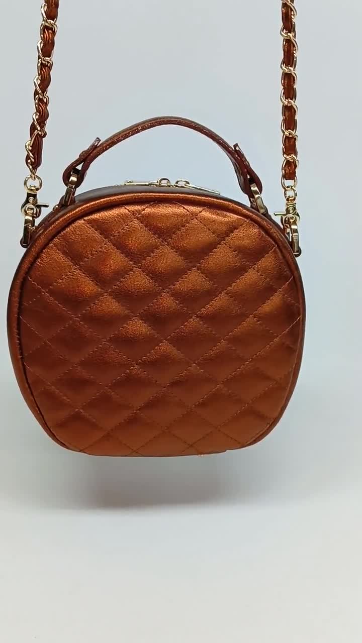 Diamonds Eternal Genuine Leather Quilted Hat Box, Classic Women Crosssbody Bag, Convertible Top Handle Bag, Handmade Purse, Made in Greece