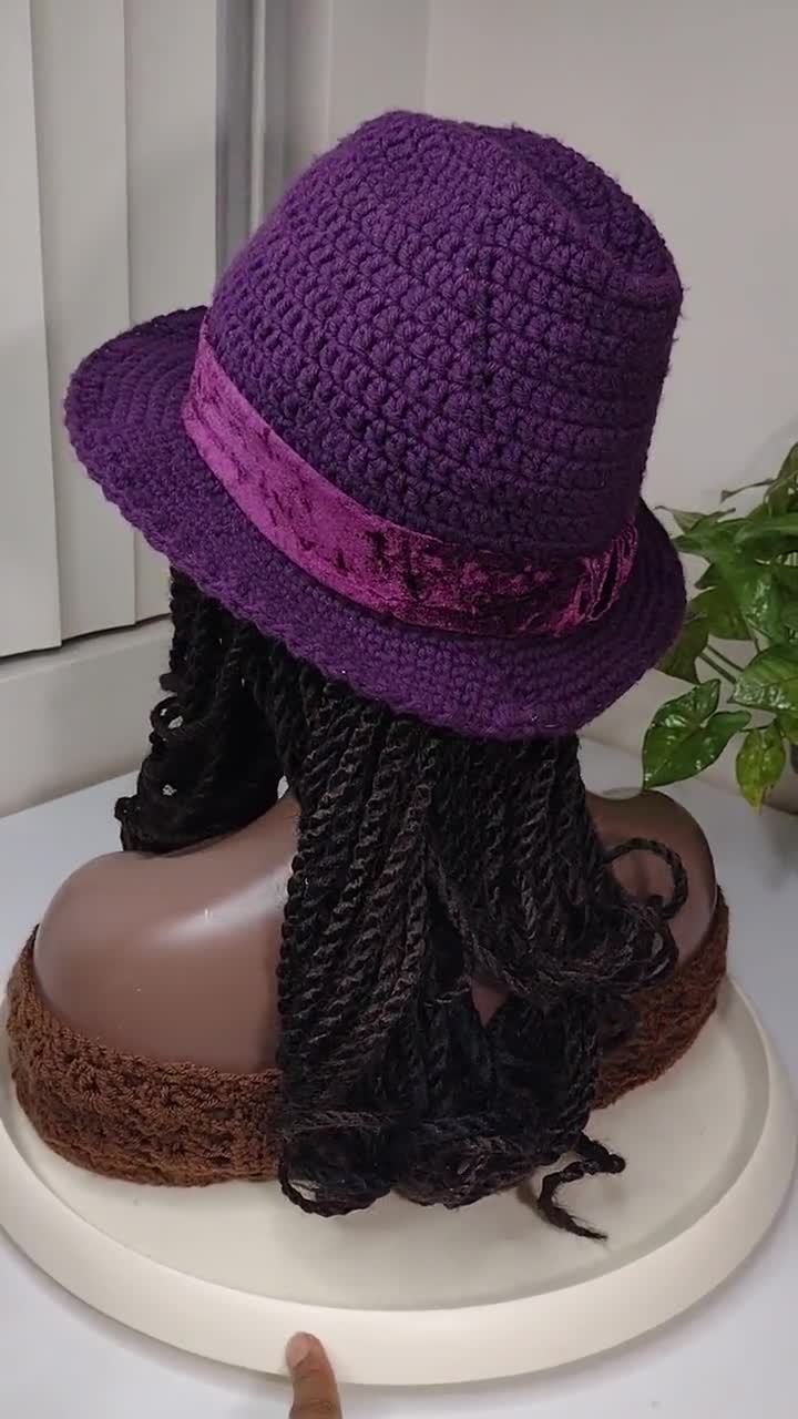 Black Velvet Fedora Crochet Hat Velvet Brim Trilby Hat Mens Hat