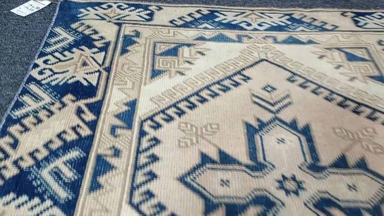 3'4 X 5'8 Blue Handmade Rug,3x6 Muted Rug, Faded Rug,turkish 3'4 X 5'8 Blue Handmade Rug,3x6 Muted Rug, Faded Rug,turkish