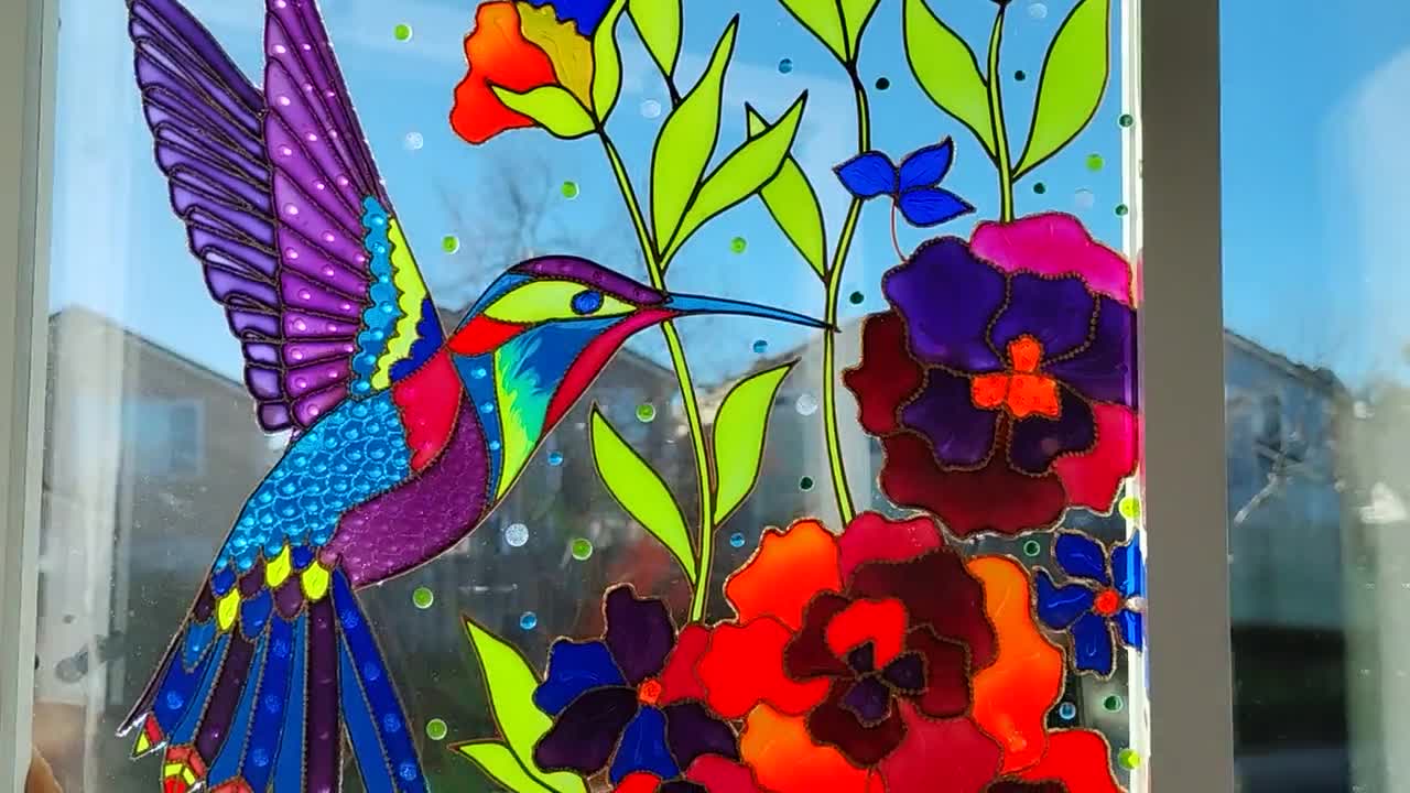 Wildflowers 11x9 Glass Painting Sun Catcher Stained Glass Glass