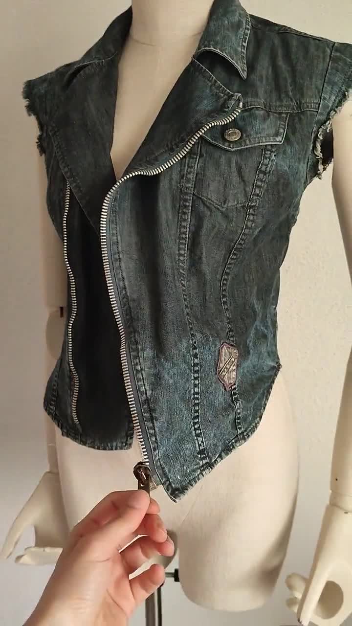 DIESEL Vintage Denim Top Sleeveless Asymmetrical Zip Blouse