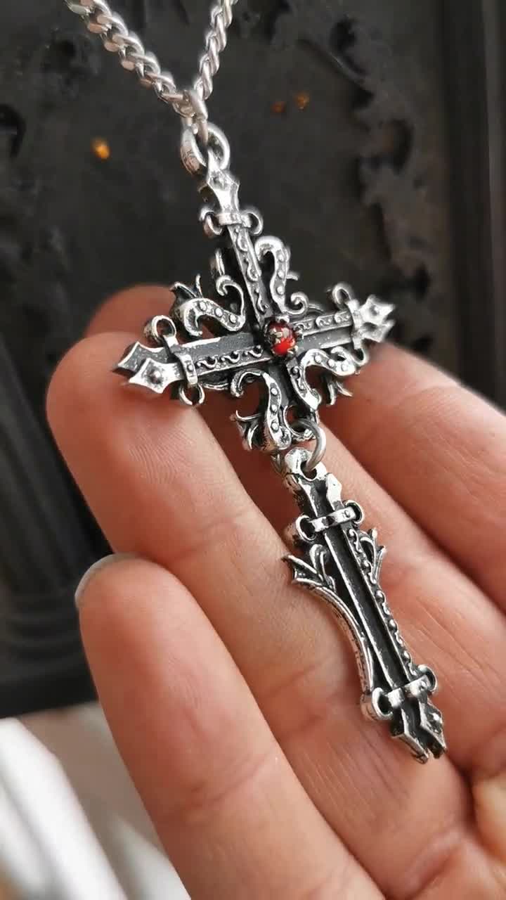 Asphodellus Two-piece Gothic Cross Necklace With Gemstone - Etsy