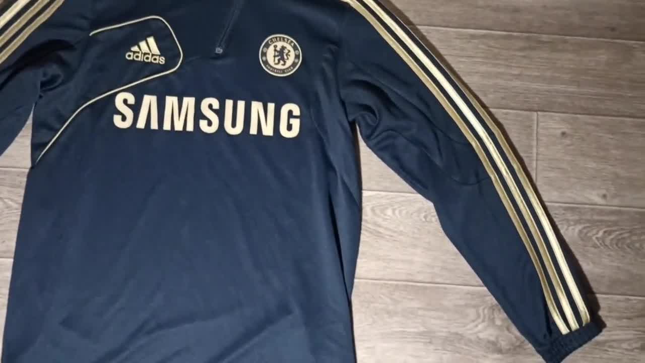 Adidas Mens Navy Blue Gold Samsung Chelsea Football Soccer Club Jersey Sz  Small