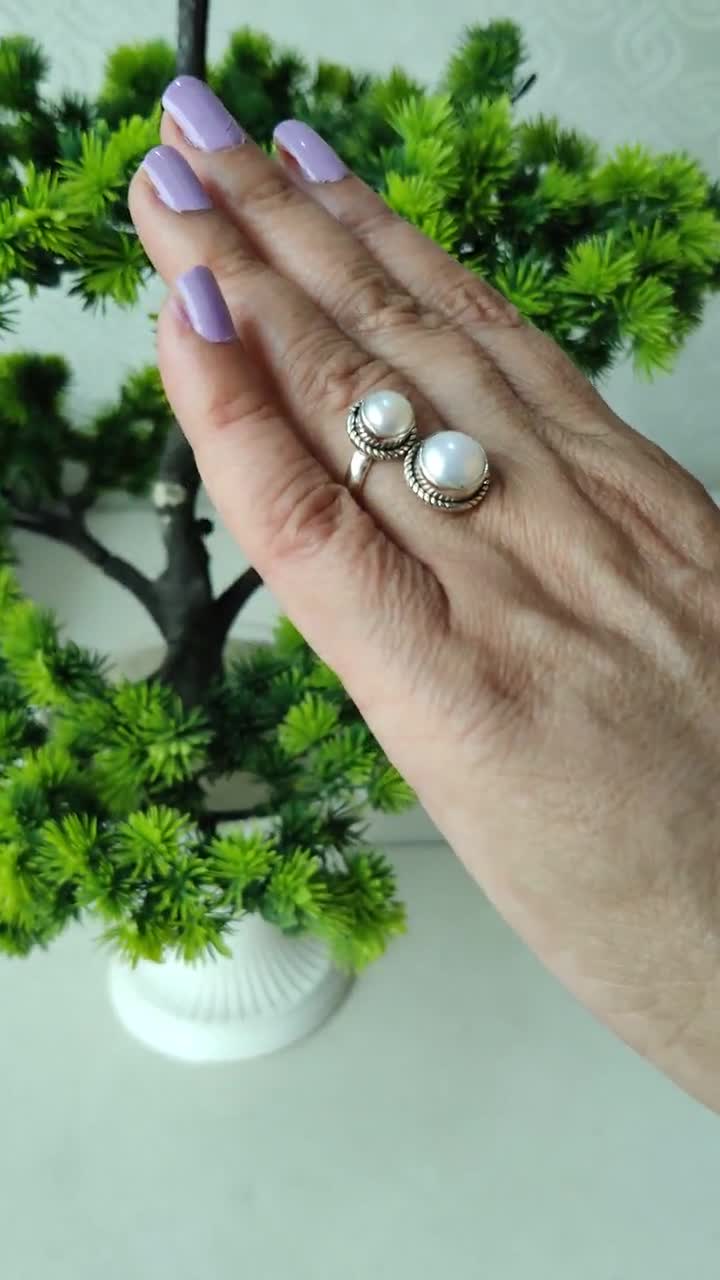 Pearl 925 Silver Plated Ethnic Handmade Jewelry Ring US Size 9.5 R-18557