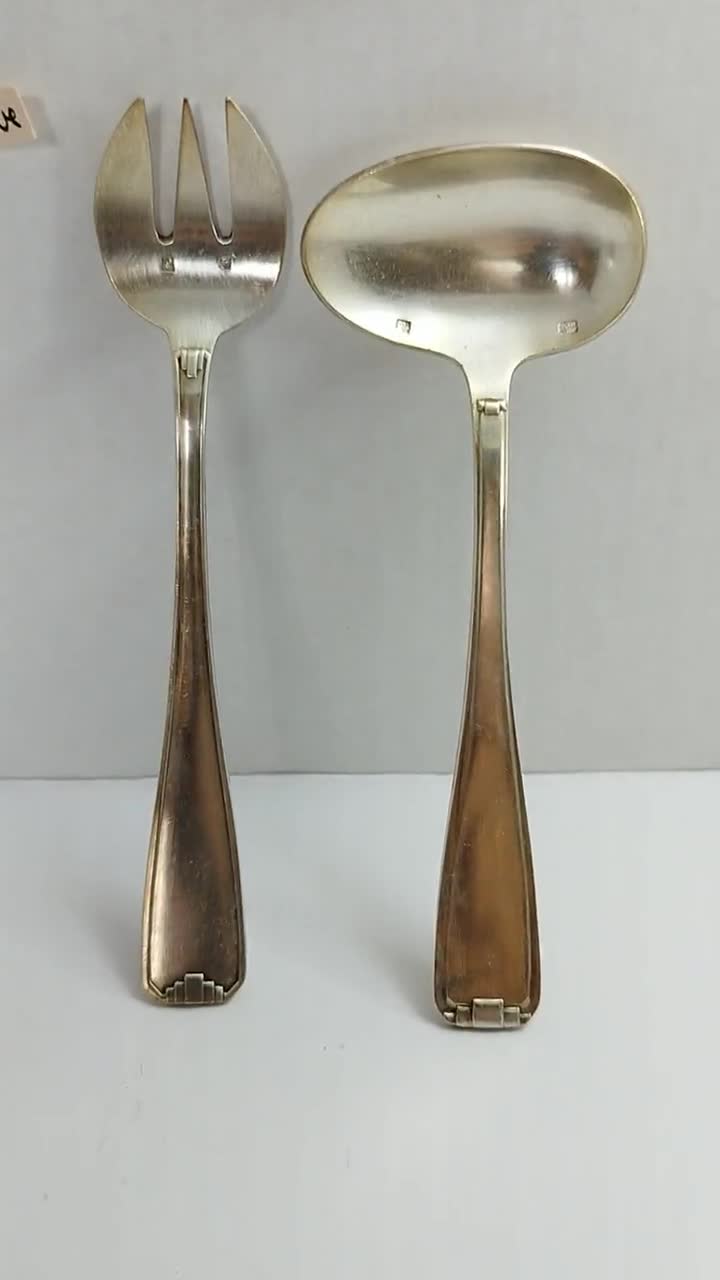 Regalo di battesimo vintage/vecchio cucchiaio di porridge d'argento  perforato/forchetta perforata d'argento/oreficeria/caso di nascita/posate  per bambini -  Italia