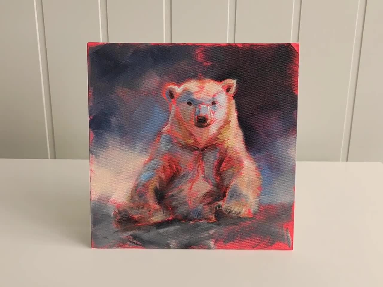 Dipinto di orso polare, arte animale originale su pannello di tela 10 x 10  di Iryna Khort -  Italia