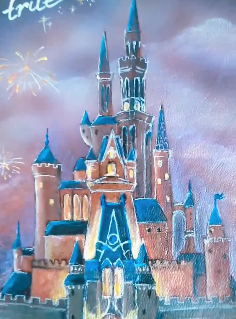 Hand Painted Leather Crossbody Bag Bag With Disney Castle 