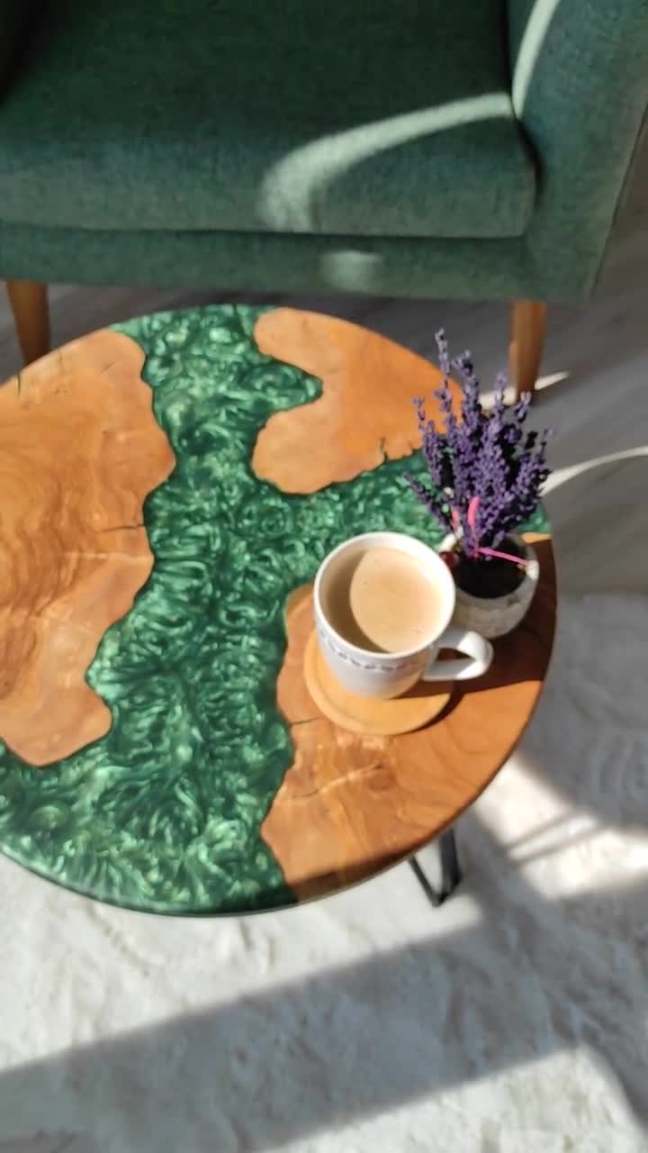 Handmade Food Safe Epoxy Resin Saucer/ Tea Tray/small Bowl/plate of Blue  and Green Colors 