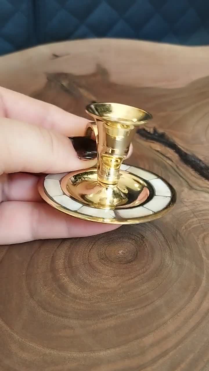 Chamberstick Taper Candle Holder with Mother of Pearl Inlay - BlessedMart
