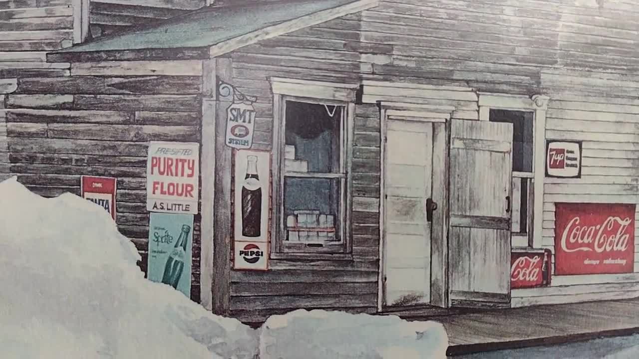 Tom Anthes Coca-cola Print – 1972 Vintage Framed Littles Grocery