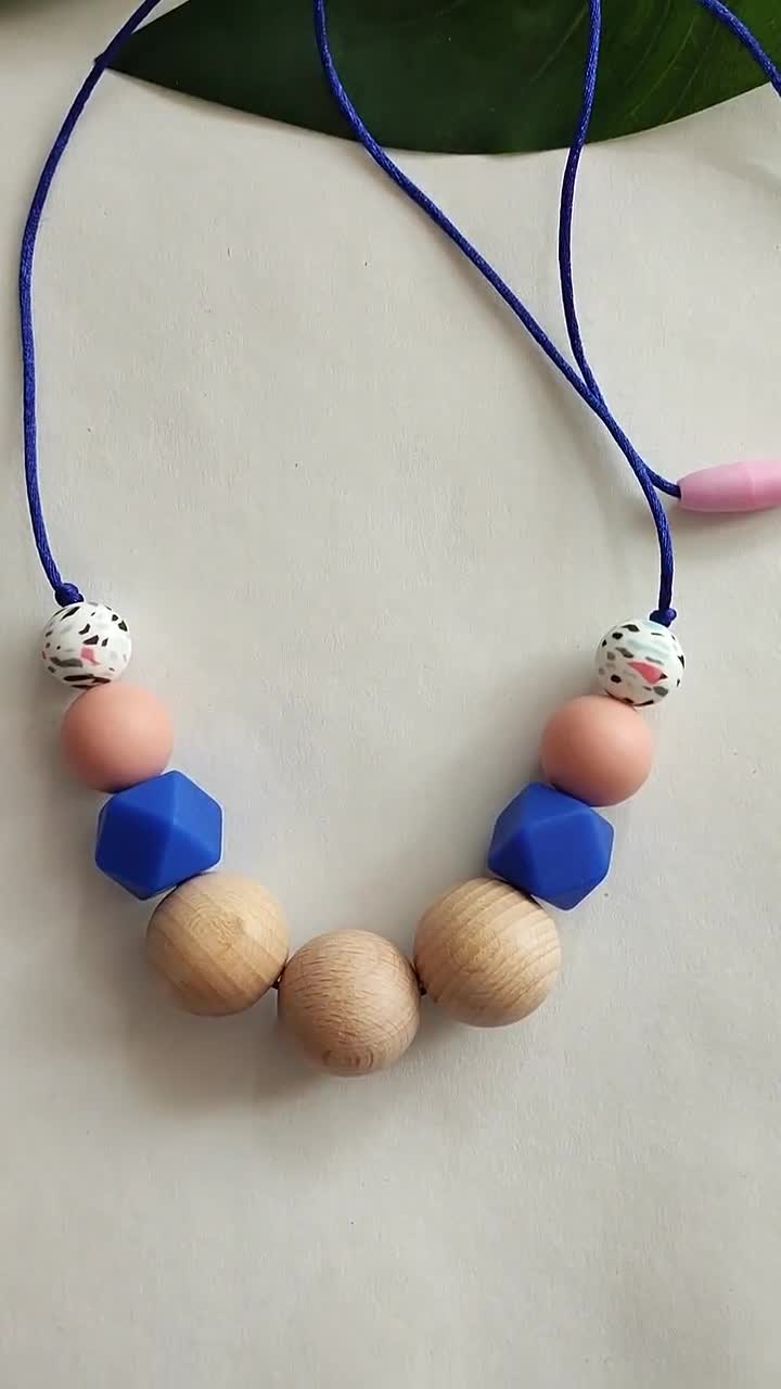 Silicone Teether Necklace for Mum - Santorini Blue & White
