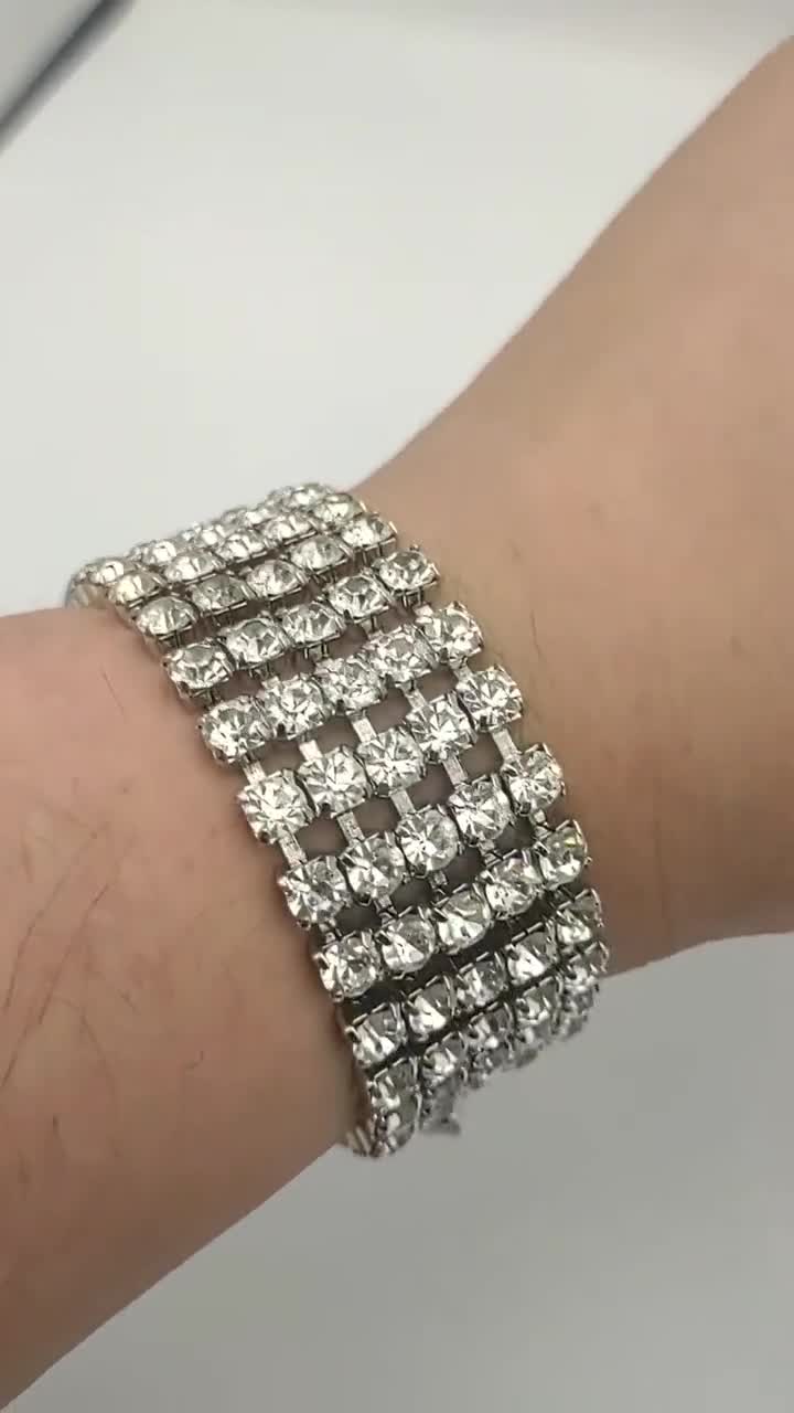 Weiss- 1960s Prong Set Rhinestone Bracelet- Vintage Chunky Weiss- 1960s Prong Set Rhinestone Bracelet- Vintage Chunky