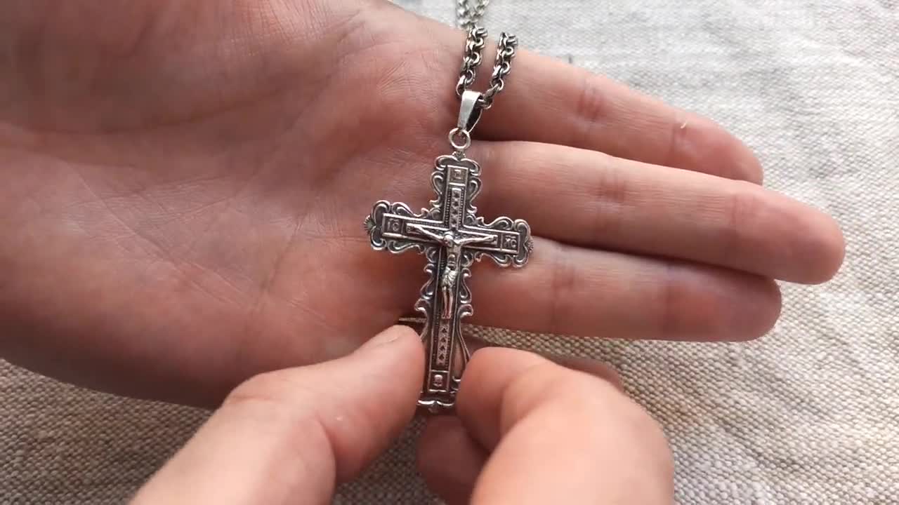 Collana con croce ortodossa orientale in argento sterling 925 per uomo