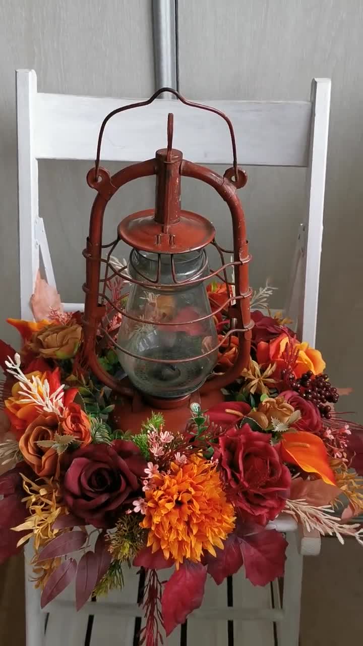 Fall Centerpiece- Navy buying and Orange with lanterns