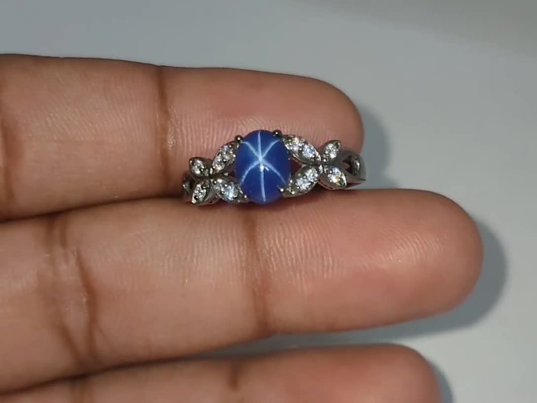 Royal quality deals unique Blue Star Sapphire black rhodium over .925 Sterling Silver handcrafted Ring size 9