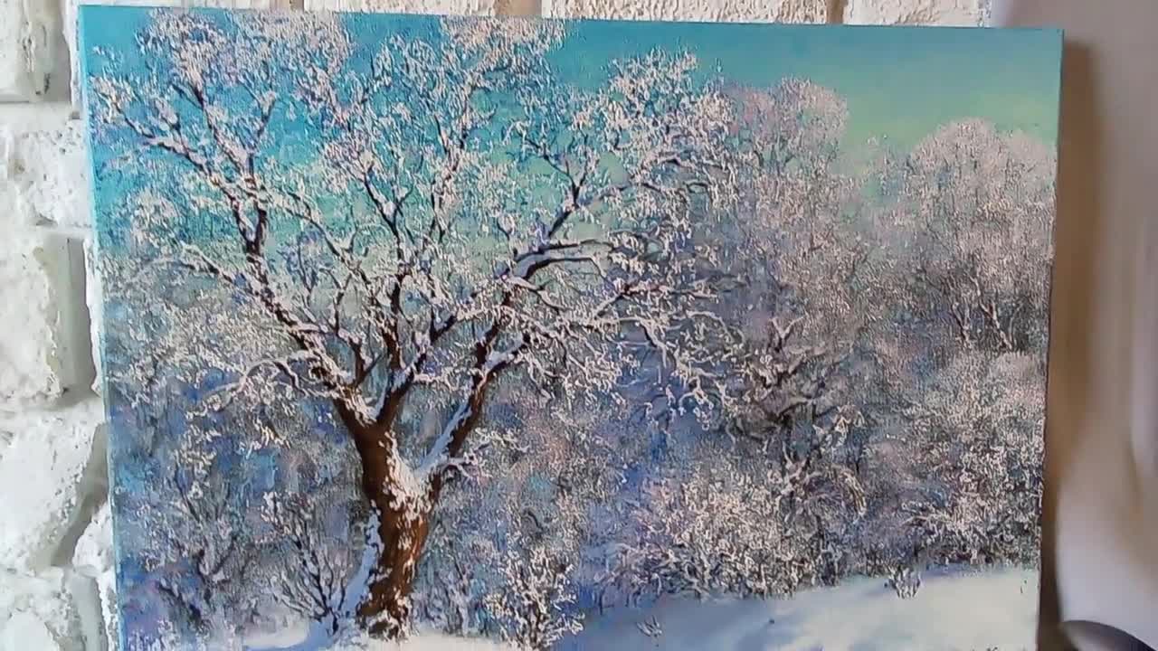 Snow Trees Painting Winter Landscape Artwork Snow Forest Original