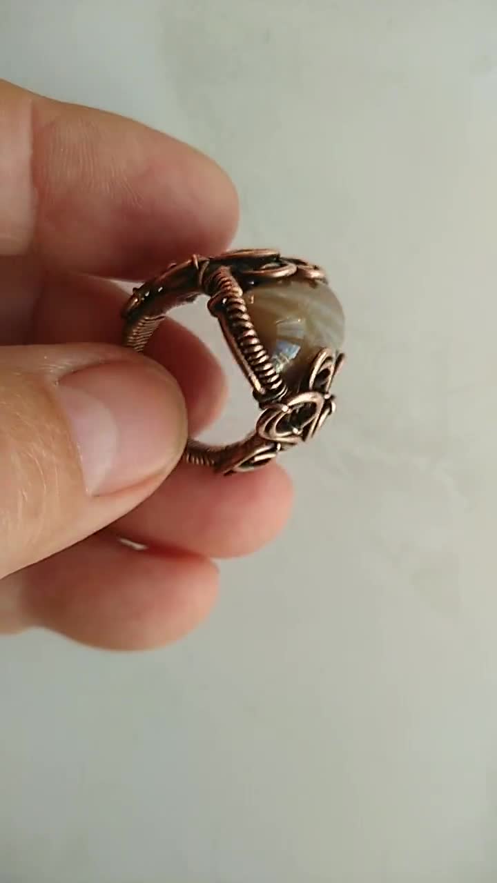 Big Ring Size 8 US. sold Wire wrap Statement Ring with Natural stone. Copper Jewelry Botswana Agate.